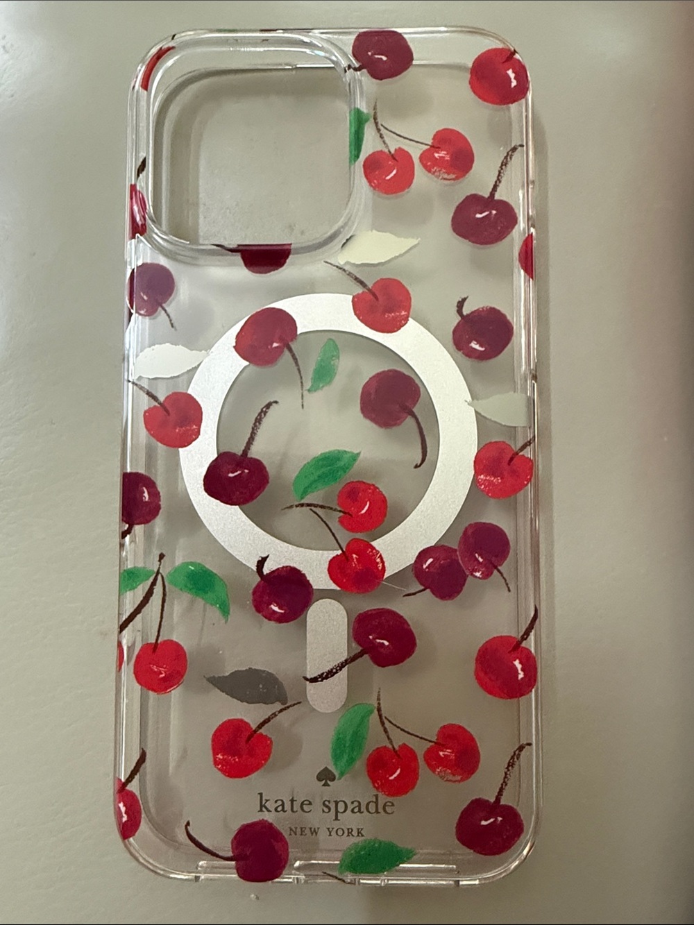 kate spade Clear Cherry Print MagSafe iPhone Case - Red, Green